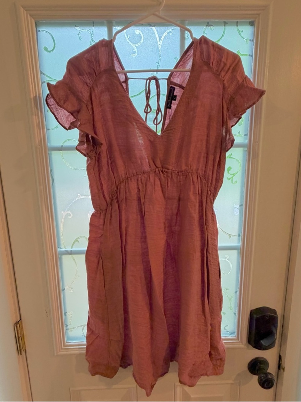Pink Flutter Sleeve V-Neck Mini Dress